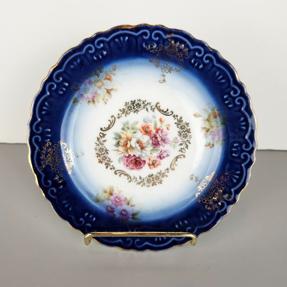 Royal PM Bavarian China Small Plate - Blue Floral w/Gold